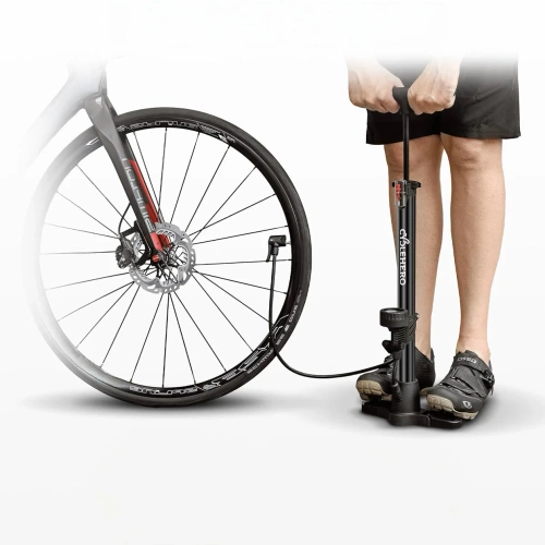 Standpumpe für Fahrräder mit Manometer und Adaptern für Presta, Schrader und Dunlop | Universal-Standpumpe | ZY-6138B