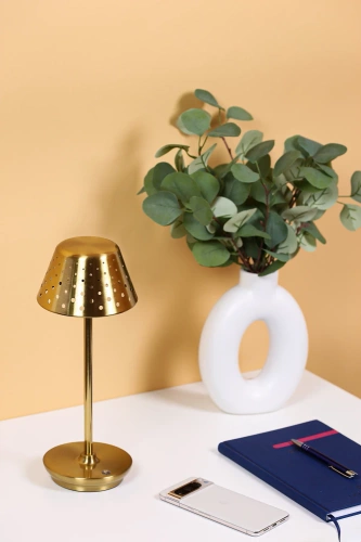 LED-Tischleuchte mit integriertem Akku | Nachttischleuchte mit drei Lichtfarben, stimmungsvolle Beleuchtung für Hotel und Restaurant | gold | HJA15-GOLD