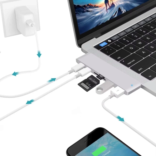 USB-C Hub mit 2x USB-A + 2x USB-C + SD + TF + HDMI | Adapter, Typ C 7-in-1 Splitter | HUB