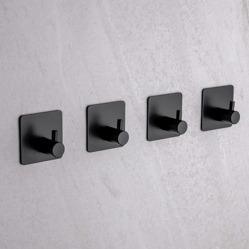 Schwarzer Kleiderhaken für Kleidung, Geschirrtücher, Handtücher | Selbstklebende Halterung für Küchenzubehör | BXG-4PCS-SCHWARZ