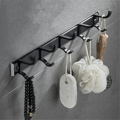 Wandhaken mit verschiebbaren Haken | Metallischer Badezimmer-Wandhaken | Kleider- oder Handtuchhalter | QH-8G-GREY