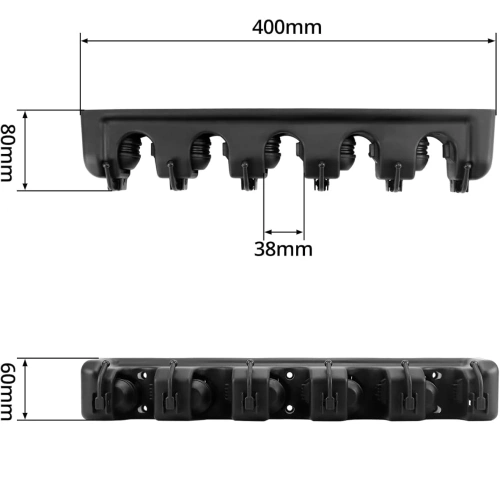 Halter für Wischmopps, Rechen und Bürsten mit Haken | 5 Plätze + Haken | SL-005H