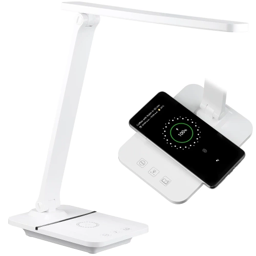 LED-Schreibtischlampe mit induktivem Ladegerät | weiß | WD-F05-WHITE