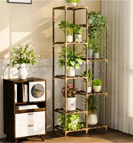 Holz-Pflanzenregal | Pflanzenständer für Blumentöpfe | Blumenregal | NZ252-BAMBOO