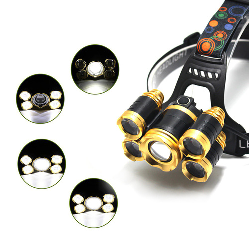 LED Stirnlampe XML-T6 CREE + 4x CREE R5 | 2x 18650 3.7V, 2000lm, 4 Leuchtmodi | TM-A500