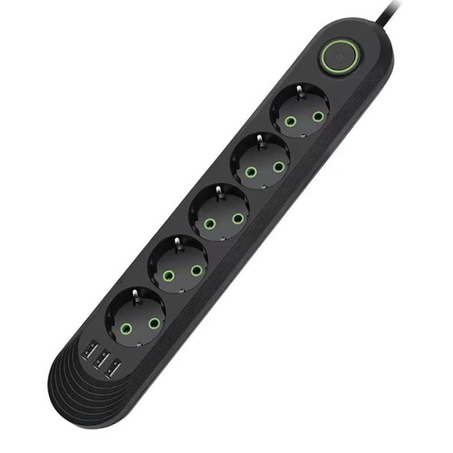 Steckdosenleiste 5 m | 5 Steckdosen + 3x USB | schwarz | LH-F05U
