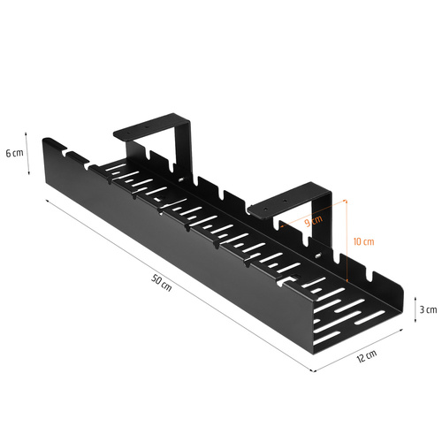 Kabel-Organizer für Schreibtischunterbau 50 cm | Korb, Führung, Halterung | Schwarz | CWT-O1