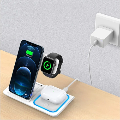 Faltbare kabellose Ladestation | Dockingstation für iPhone, Apple Watch und AirPods | MD-DK15-15W-W