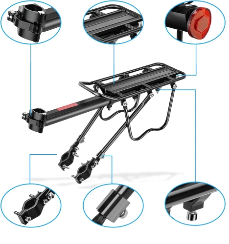 Fahrrad-Gepäckträger hinten, universal, verstellbar, Aluminium, für Sattelstütze, 24–29 Zoll, bis 50 kg Traglast | 671-09-C