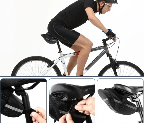 Wasserdichte Fahrradtasche aus strapazierfähigem 600D-Material | Leichte, aerodynamische Satteltasche mit Reflektoren | 600DCWBW-208