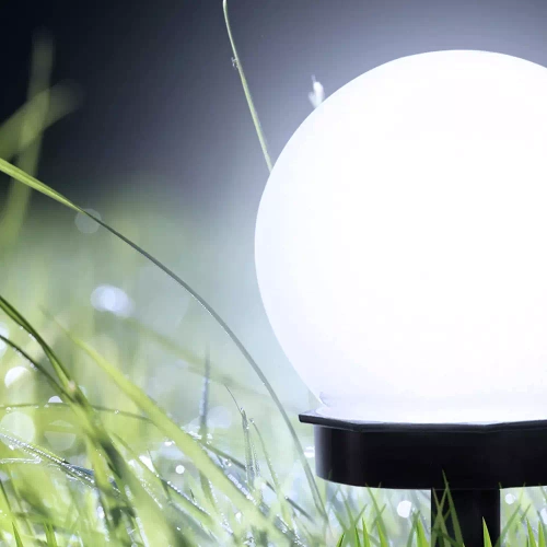 Solar-Gartenlampe Weiße Kugel | Erdspieß, Bodenmontage | 10cm | YNG-105-WC