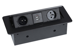 Doppel-Steckdose mit Schutzkontakt und 2x USB, versenkbar für Arbeitsplatte | JX-S267K