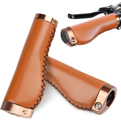 Ergonomische Fahrradgriffe | Stilvolle Fahrradgriffe aus PU-Leder |PUBT-G211A-BR