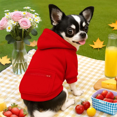 Hundepullover mit Kapuze für Hund und Katze | Größe S | rot | PET-015S-RED