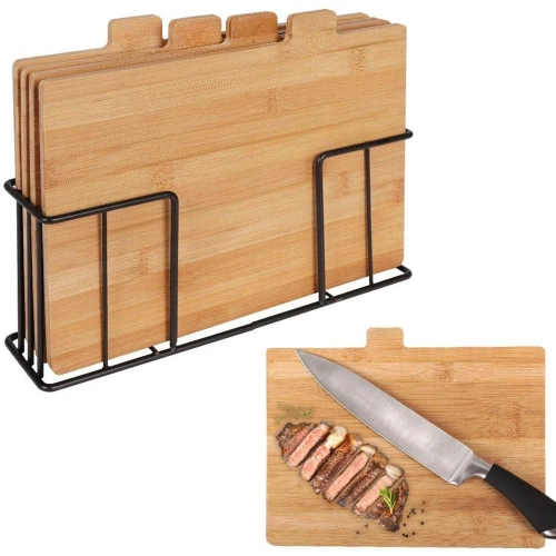 Holz-, Bambus-Schneidebrett | Brettständer | Servierbrett-Set | NFS-4in1
