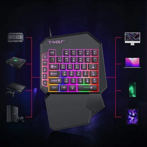 Gaming-Einhandtastatur mit LED-Hintergrundbeleuchtung, Keypad | T19