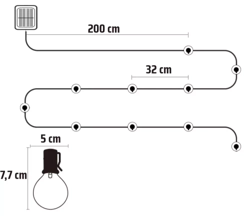 Solar LED Lichterkette, Gartenlampe zum Einstechen | 10 LED-Lampen | 5 Meter | SDC-10LED-5M
