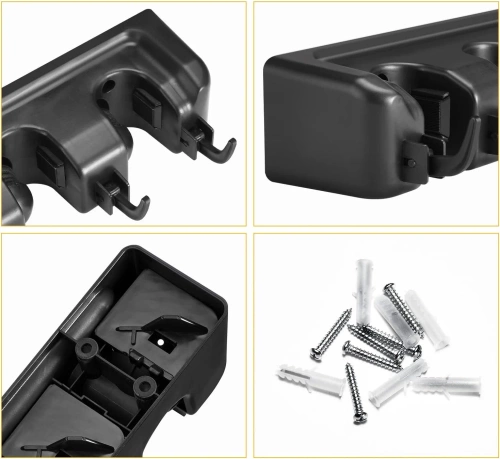 Halter für Wischmopps, Rechen und Bürsten mit Haken | 5 Plätze + Haken | SL-005H