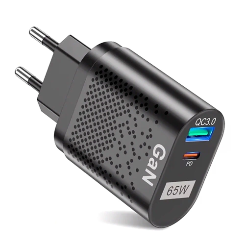 GAN | 65-W-Schnellladegerät mit USB- und PD 3.0-Anschlüssen (USB-C).