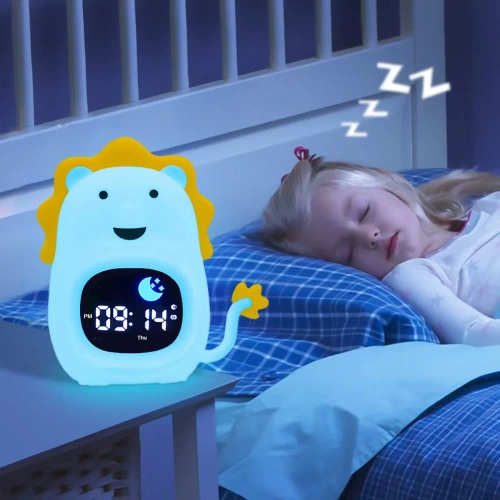 LED-Kinderwecker mit Nachtlicht und weißem Rauschen – Farbiges Licht, Alarm, Sonnenaufgangssimulation | Nachtlicht mit eingebautem Akku | JL-822