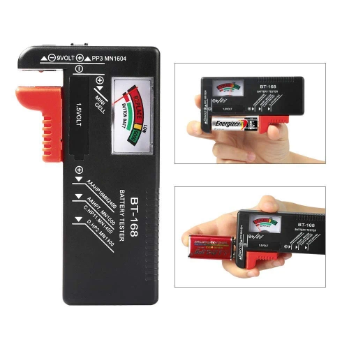 Batterietester | Analoges Voltmeter | Universaltester für Batterien und Akkus | BT-168-BLACK