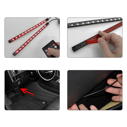 RGB-LED Innenbeleuchtung Auto | Ambientebeleuchtung Auto Atmosphäre Licht mit APP | Wasserdicht | Strip mit Zigarettenanzünder | 4x LED-Streifen 12 LEDs 5050 22cm | IR-Fernbedienung | Musikmodi