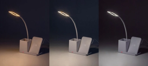 Smarte LED-Schreibtischlampe mit kabellosem Qi-Laden | 3-in-1-Schreibtischlampe mit Organizer und Ladegerät | Moderne Arbeitszimmerlampe mit Organizer | MD-K5-15W