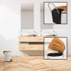 Badezimmer Abfalleimer | rund, Bambusdeckel, Pedal, 3 l | weiß | GY-TB3L
