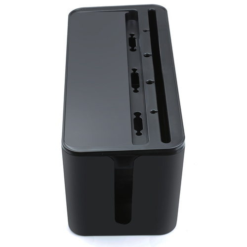 Kabelbox Organizer mit Smartphone-Halterung | Aufbewahrungsbox für Steckdosenleisten und Kabel | schwarz | JB2318-Black