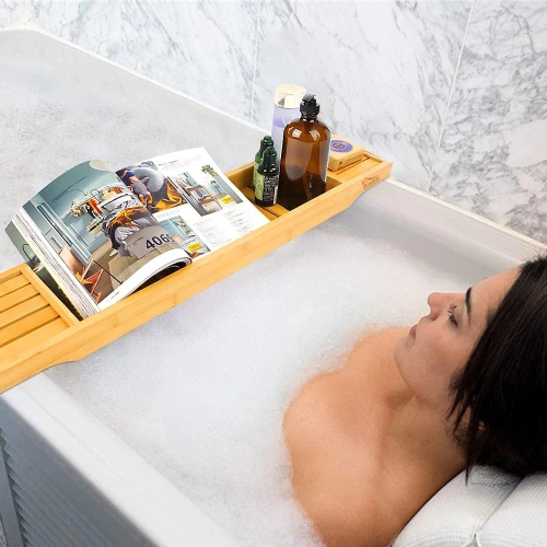 Bambus-Badewannenablage | Aufsatz | Badezimmer-Organizer | Home Spa | BBR-683