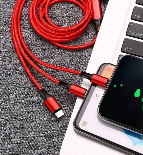 Kabel 3w1 | USB - Micro USB, iPhone Lightning, Type-C | UC08-1.2M-3in1-Red