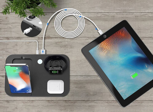 Ladestation für Apple iPhone, AirPods und Watch | 15 W kabelloses Ladegerät für Smartphone und Kopfhörer | Reiseversion | WD-04