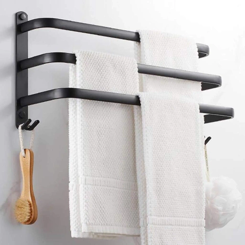 Handtuchhalter | Wandhalterung für das Badezimmer | Badezimmerstange | MJR-50CM-3-BLACK
