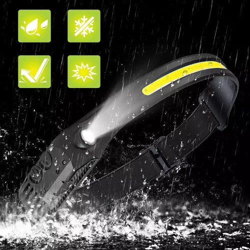 LED-Stirnlampe mit Bewegungssensor | 2 Lichtquellen - COB + XPE | 1200mAh, IPX4, 500lm | HWL-006