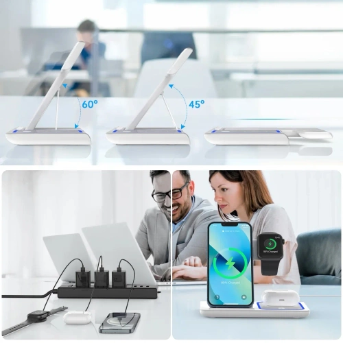 Faltbare kabellose Ladestation | Dockingstation für iPhone, Apple Watch und AirPods | MD-DK15-15W-W