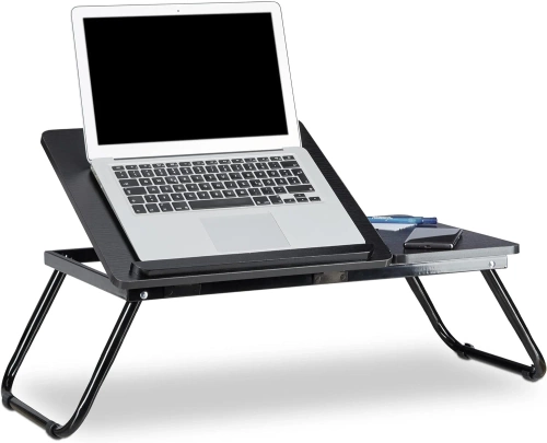 Klappbarer Laptoptisch mit verstellbarem Neigungswinkel | Funktionstisch mit Zusatzplatte | Mobiler Bettständer | LFD-5532-BK
