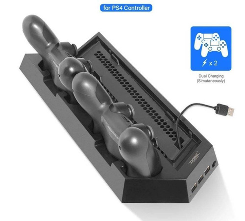 Kühlständer für PlayStation 4 / Slim / Pro | Dockingstation mit 3-Port USB-Hub | HB-P06-3in1-B