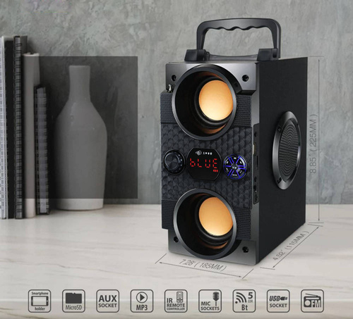 Tragbare Bluetooth-Säule | 4 Lautsprecher, Holzgehäuse | Mikrofoneingang und "Karaoke"-Modus | SP-A25