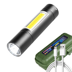 LED-Taschenlampe Mini Aluminium Taktisch XPE CREE + COB | integrierter Akku, micro USB Kabel, Etui | 600 mAh, 450 lm, 3 Leuchtmodi | TL-510