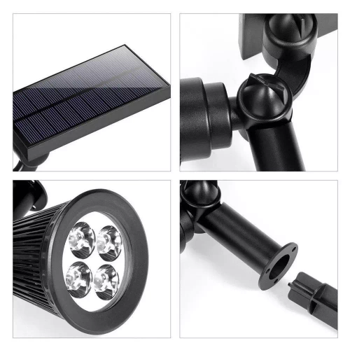 Solar-Gartenlampe LED mit Erdspieß | weiß, warmweißes Licht | Strahler SPOT | 250lm, 2200mAh, 4 LED | YNG-4LED