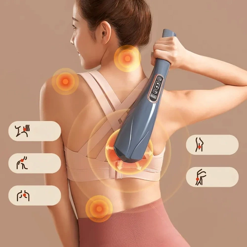 Massagegerät mit austauschbaren Aufsätzen | Vibrationsmassage für den Rücken | Massagepistole zur Bekämpfung von Cellulite | YT-1706-GREY