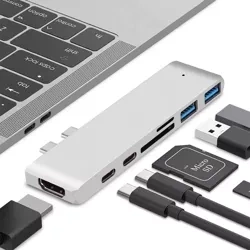 USB-C-Hub | 2x USB-A + 2x USB-C + SD-Kartenleser + TF-Kartenleser + HDMI, 7-in-1 Adapter |