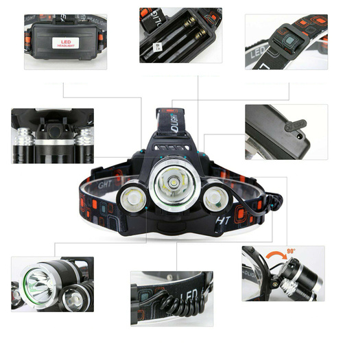 LED-Stirnlampe XML-T6 CREE + 2x CREE R5 | 2x 18650 3.7V, 2000lm, 4 Beleuchtungsmodi | TM-134