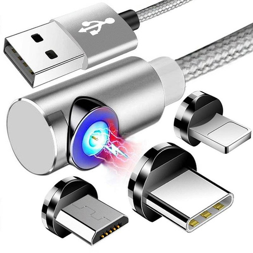 3-in-1 2M | Magnetisches Winkelkabel | 3 Anschlüsse - Micro, Type-C und Lightning | Quick Charge 3.0 | AM51