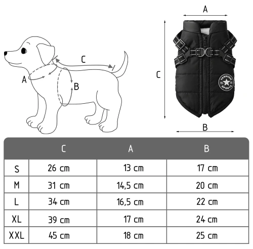 Winter Hundejacke mit Geschirr | Größe S | schwarz | PET-016S-BK