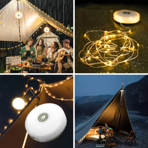 Multifunktionale LED Campinglampe mit 10 m Lichterkette, Powerbank und Magnet | Wasserdichte Lampe mit eingebautem 2000 mAh Akku 5 Leuchtmodi | KQ-5004