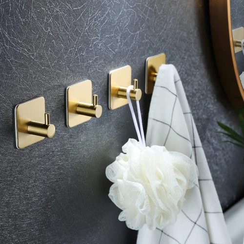 Goldener Haken für Kleidung, Geschirrtücher, Handtücher | Selbstklebende Halterung für Küchenzubehör | BXG-4PCS-GOLD