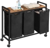 Wäschekorb mit Ablage | dreifach unterteilt, mit Rollen | schwarz | MZ-B30-BLACK
