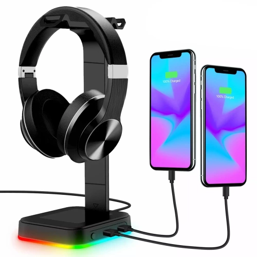Kopfhörerständer | Haken, Ständer, Halterung für Kopfhörer | RGB-Beleuchtung | HS-D9-SCHWARZ