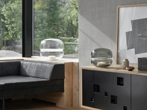 Tischleuchte aus Glas | modernes Retro-Design, warmes Licht, ideal für Wohnzimmer und Schlafzimmer | grau | BH-258-GREY